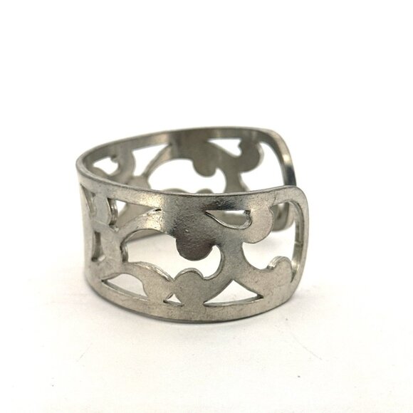 Vintage Estate Salisbury Pewter Cuff Bracelet 1" Wide Openwork 7" 46.3g - Picture 4 of 8